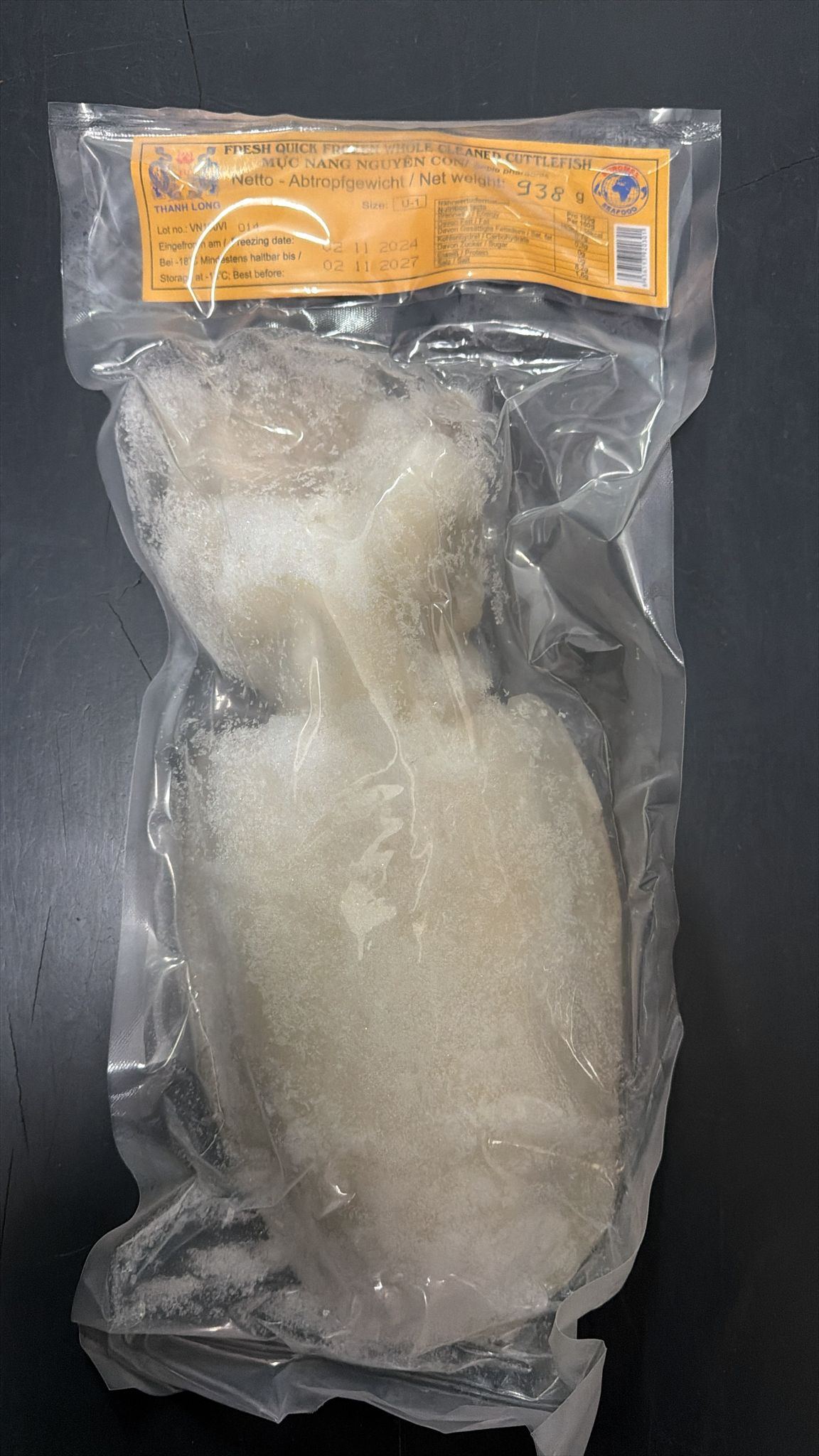 Whole cuttlefish, cleaned and frozen