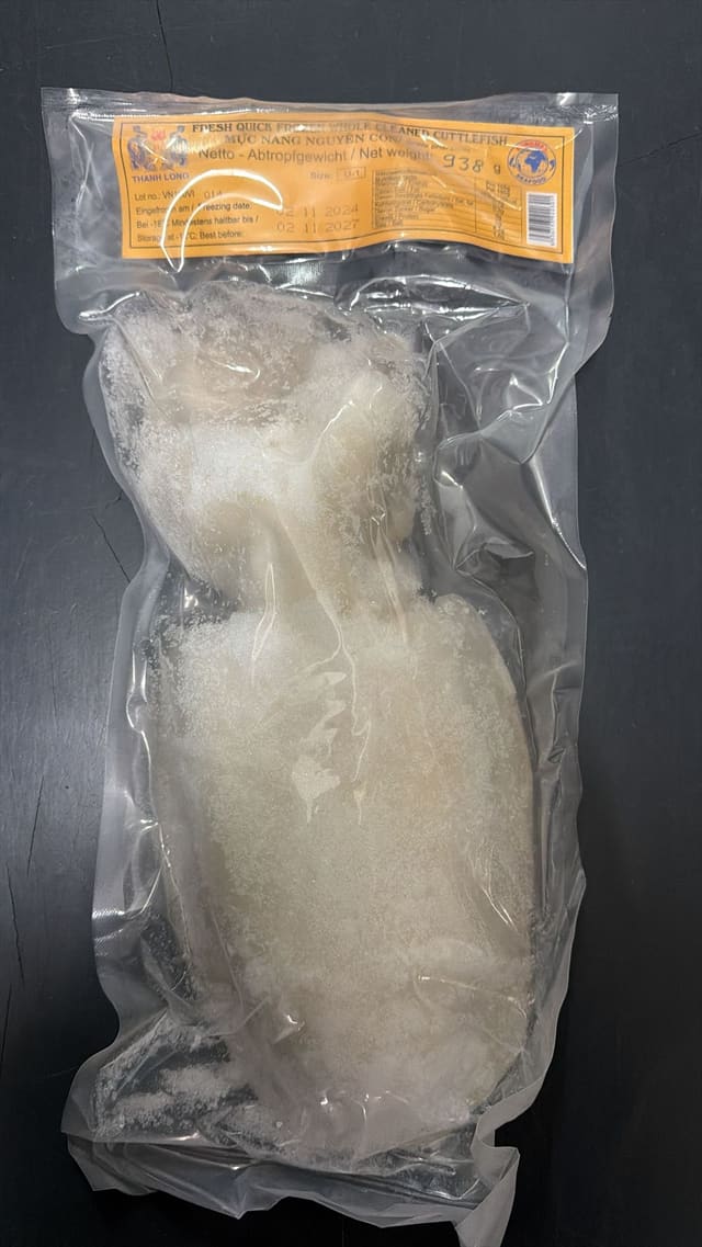 Whole cuttlefish, cleaned and frozen